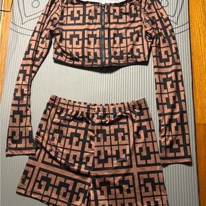 Geometric Patterned Crop Top and Shorts Set